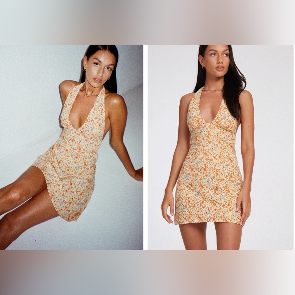 Motel Rocks Orange Floral Leana Mini Dress